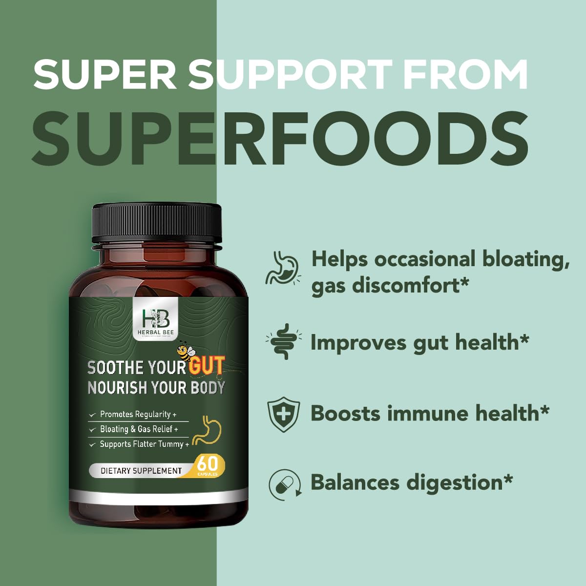 Rigma Herbal BEE Gut Health - Gas and Bloating Relief, Constipation, Leaky Gut Repair - Gut Cleanse & Restore Digestion - FENGGESTORE20