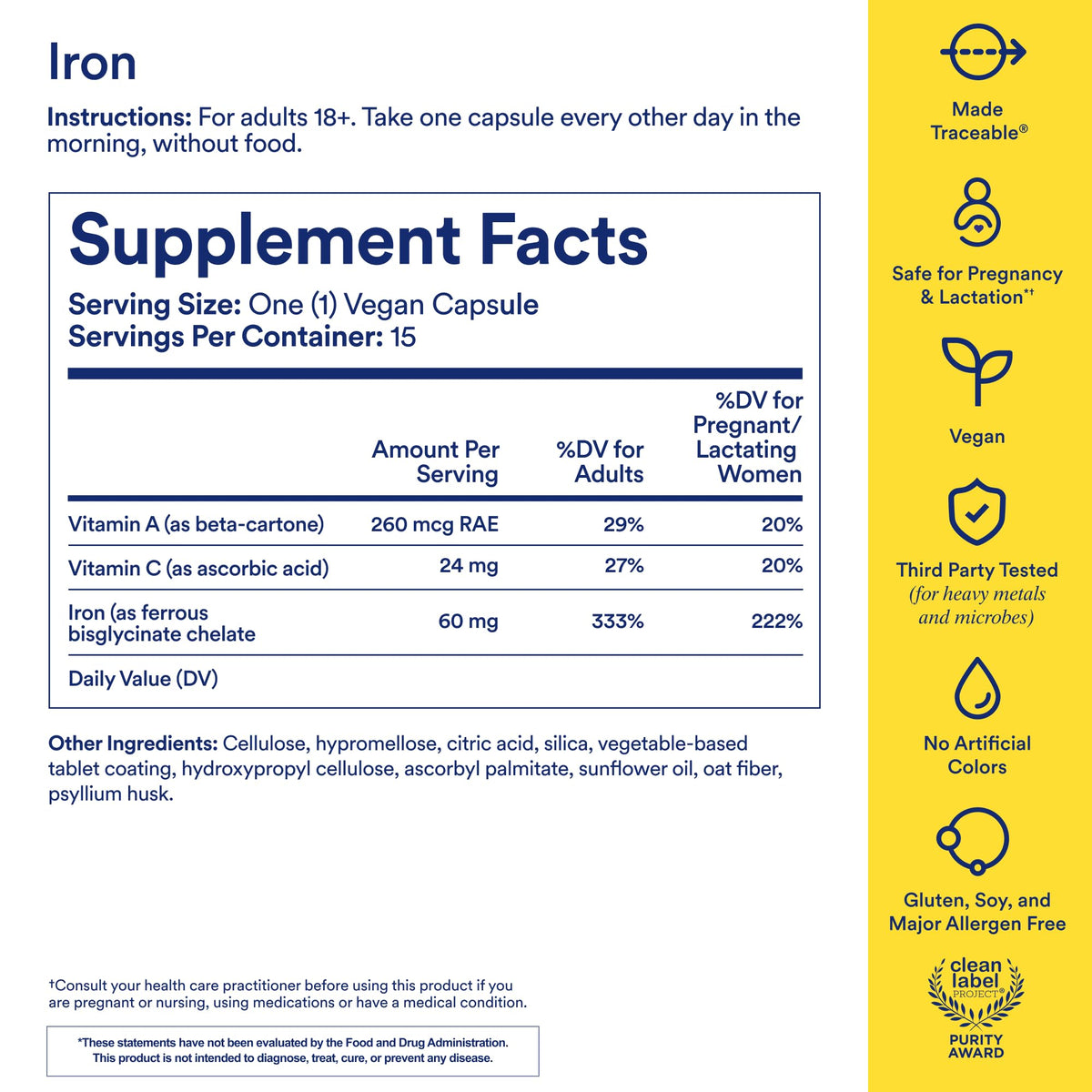 Ritual Iron Bisglycinate Supplement - 60mg - Gentle Support for Women with Low Iron Levels & Blood Boosting** - 48-Hour Dosing Routine - Plus Vitamin A, C - FENGGESTORE20