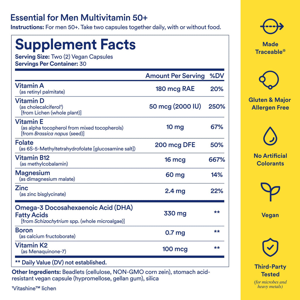 Ritual Men’s 50+ Daily Multivitamin - Key Essential Vitamins and Minerals To Support Heart, Energy, Brain, Muscle, Bone Health* - Including Zinc, D3, B12, A - FENGGESTORE20