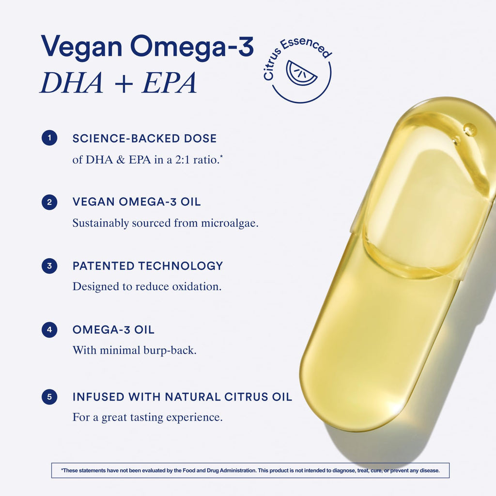 Ritual Vegan Omega 3 Supplement - Science-Backed Dose of DHA and EPA - Bioavailable Omega-3 from Algae Oil - Brain, Heart, and Eye Health Support - FENGGESTORE20