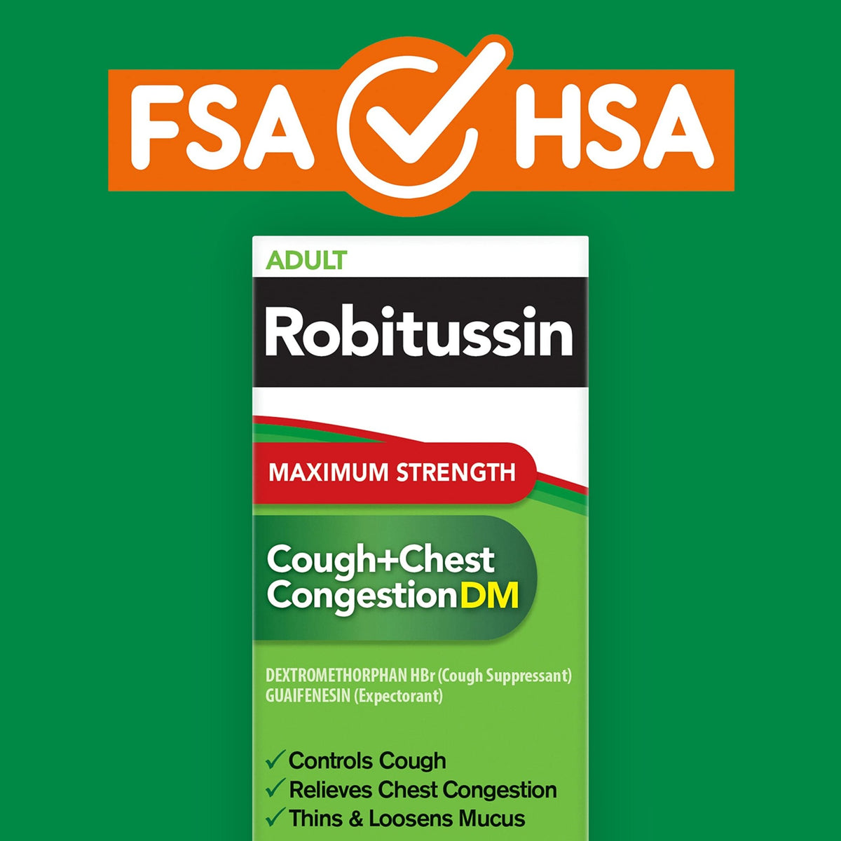 Robitussin Adult Maximum Strength Cough Plus Chest Congestion DM Max, Cough Suppressant and Expectorant, Raspberry Flavor, 8 Fl Oz x 2 - FENGGESTORE20
