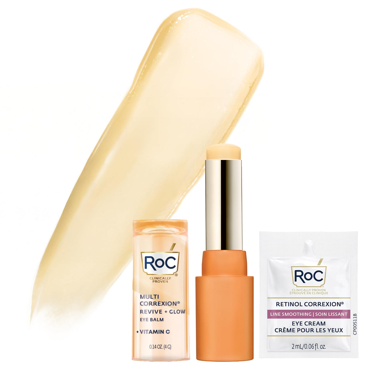 RoC Multi Correxion Revive + Glow Eye Balm with Vitamin C (0.14 oz) + Retinol Eye Cream Packette - FENGGESTORE20