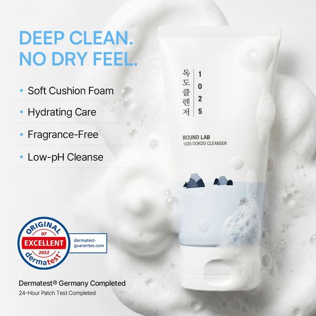 ROUND LAB 1025 Dokdo Cleanser 5.07 Fl Oz, Low pH Facial Cleanser for Sensitive Skin, Rich Soft Bubbles for Deep Cleansing and Makeup Removal - FENGGESTORE20