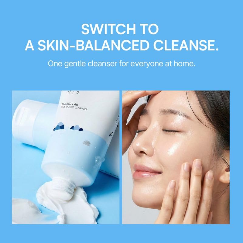 ROUND LAB 1025 Dokdo Cleanser 5.07 Fl Oz, Low pH Facial Cleanser for Sensitive Skin, Rich Soft Bubbles for Deep Cleansing and Makeup Removal - FENGGESTORE20