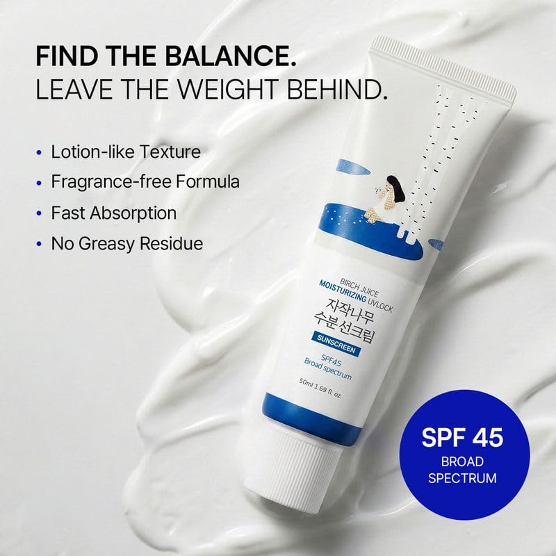 ROUND LAB Birch Juice Moisturizing UV LOCK SPF 45, 1.69 Fl Oz, Hydrating Lotion-like Lightweight Glow Sunscreen for Sensitive Skin - FENGGESTORE20