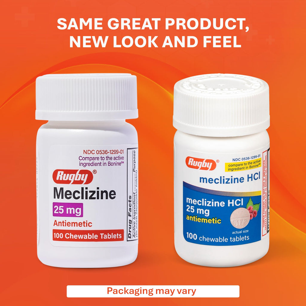 Rugby Meclizine Chewable Tablets 25mg - Anti-Nausea Medicine Helps with Motion Sickness - 100 Count (1 Pack) - FENGGESTORE20