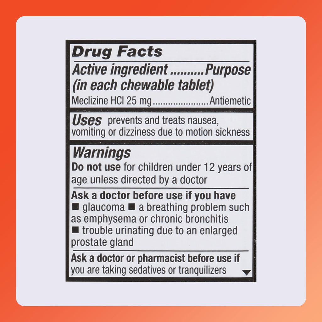 Rugby Meclizine Chewable Tablets 25mg - Anti-Nausea Medicine Helps with Motion Sickness - 100 Count (1 Pack) - FENGGESTORE20