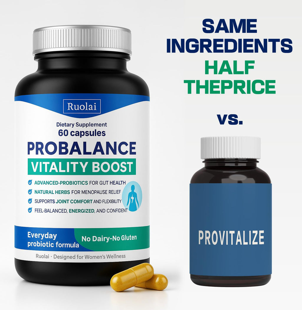 Ruolai ProBalance Probiotics for Women 68B CFU – Menopause, Bloat & Belly Support – Turmeric & Moringa - FENGGESTORE20