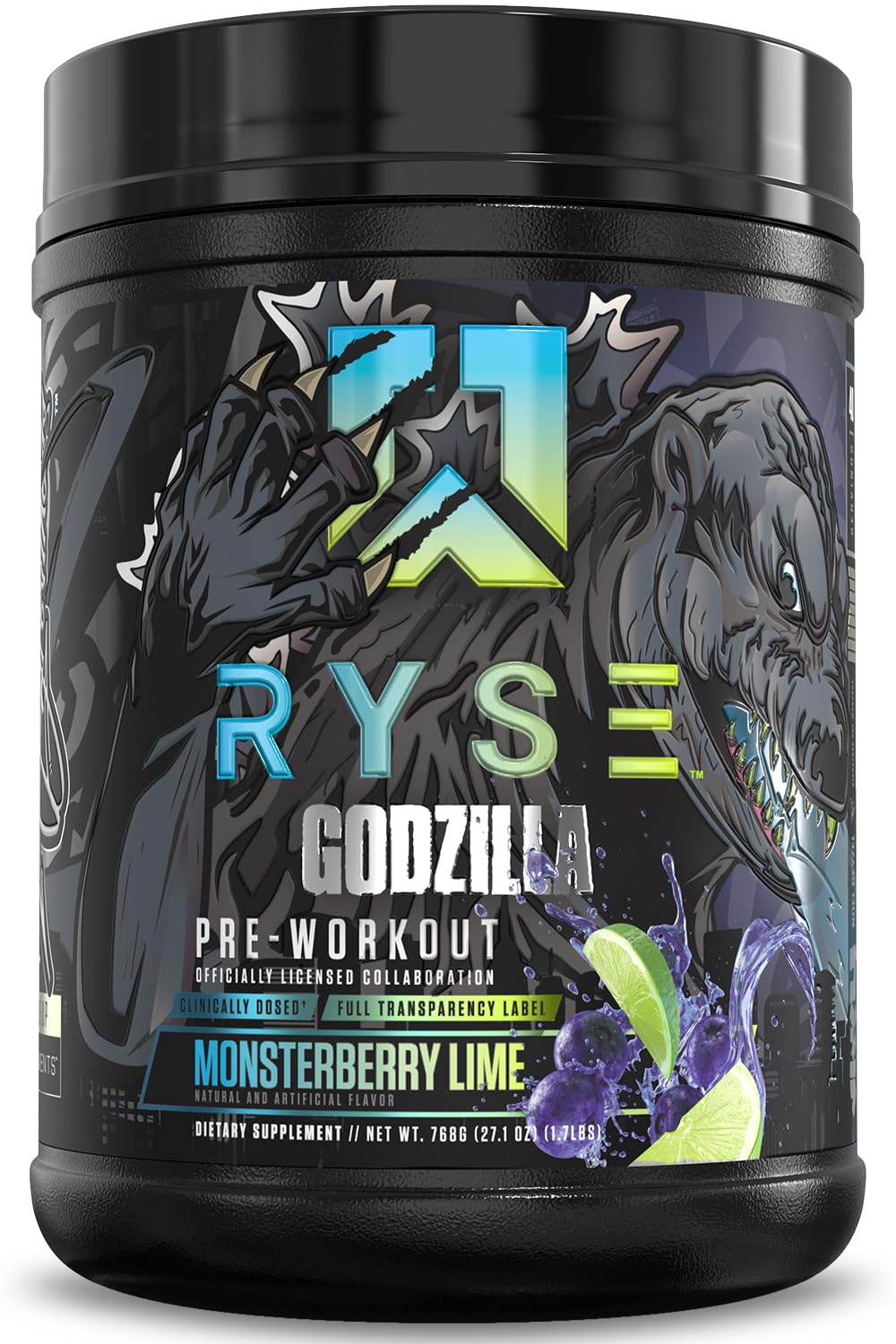 RYSE Godzilla X Noel Deyzel Pre Workout Powder - Monsterberry Lime - 400mg Caffeine, High Stim Pre-Workout for Men & Women with Citrulline & Beta Alanine - Energy, Pump & Focus - 20/40 Servings - FENGGESTORE20
