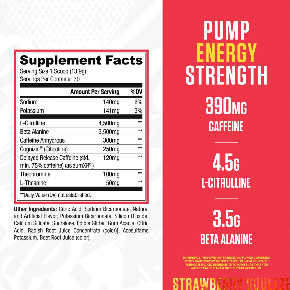 RYSE Loaded Pre Workout Powder - Strawberry Squeeze - Daily Pre-Workout for Men & Women with 390mg Caffeine, Beta Alanine, and Citrulline for Pump - FENGGESTORE20