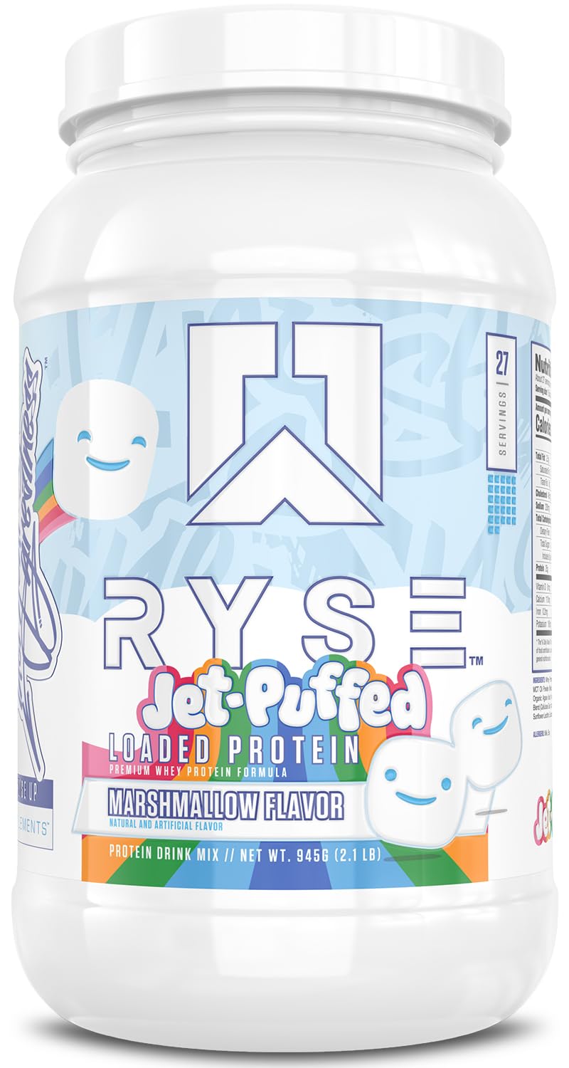 RYSE Loaded Protein Powder - Jet-Puffed Marshmallow - 25g Whey Protein Isolate & Concentrate with Prebiotic Fiber & MCTs - Low Carb, Low Sugar, Digestive-Friendly - 27 Servings / 2 lb Tub - FENGGESTORE20