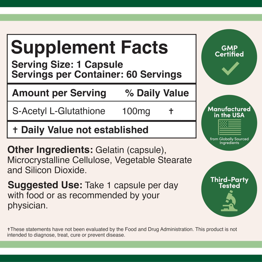 S-Acetyl L-Glutathione Capsules - 100mg, 60 Count (Acetylated Glutathione Antioxidant - More Absorbable Than Glutathione and Liposomal Glutathione, Non-GMO and Gluten Free) by Double Wood - FENGGESTORE20