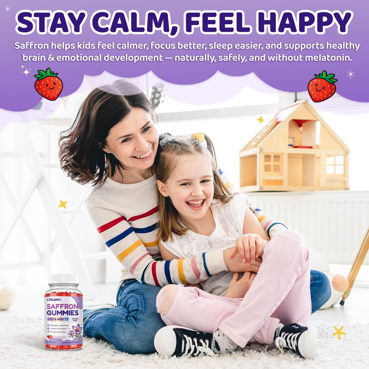 Saffron Gummies for Kids & Adults, 20-in-1 Saffron Supplements with 88.5mg Saffron Extract, B6, B12, C, D3, Magnesium for Calm, Focus, Nerve, Sugar Free, Vegan - FENGGESTORE20