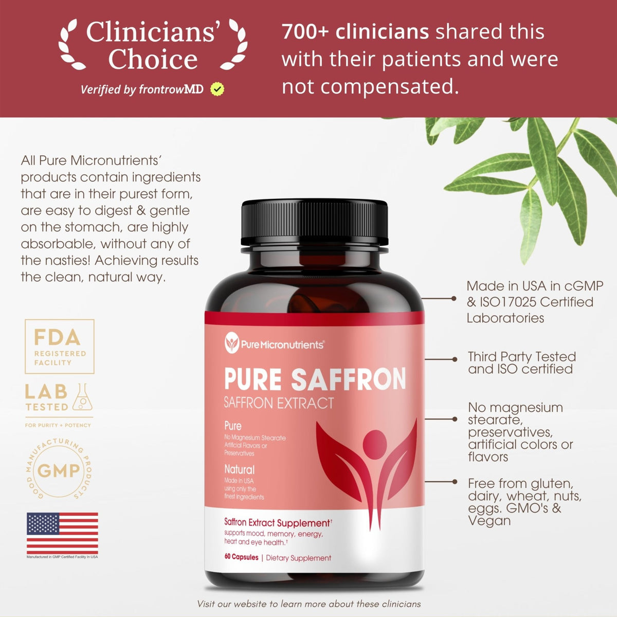 Saffron Supplements - 100% Pure Saffron Extract Capsules - Boost Energy & Mood, Support Eye & Heart Health - FENGGESTORE20