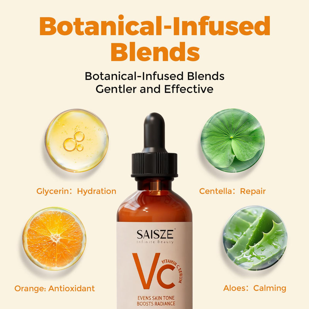 SAISZE Vitamin C Serum for Face, Facial Serum for Dark Spot, Skin Care Gifts for Women, Mothers Day gifts, Anti Aging with Vitamin C, Hyaluronic Acid, 60ml - FENGGESTORE20