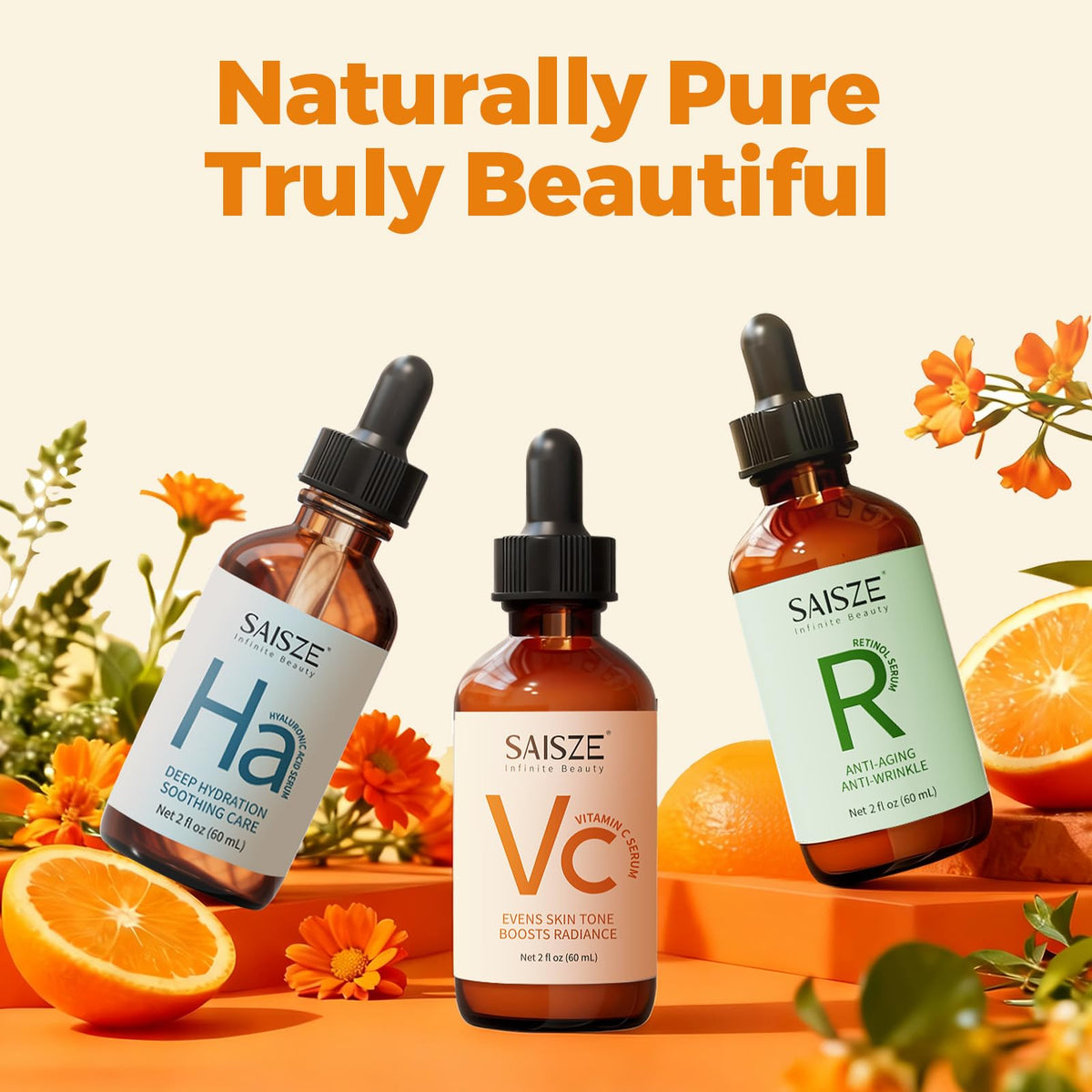 SAISZE Vitamin C Serum for Face, Facial Serum for Dark Spot, Skin Care Gifts for Women, Mothers Day gifts, Anti Aging with Vitamin C, Hyaluronic Acid, 60ml - FENGGESTORE20
