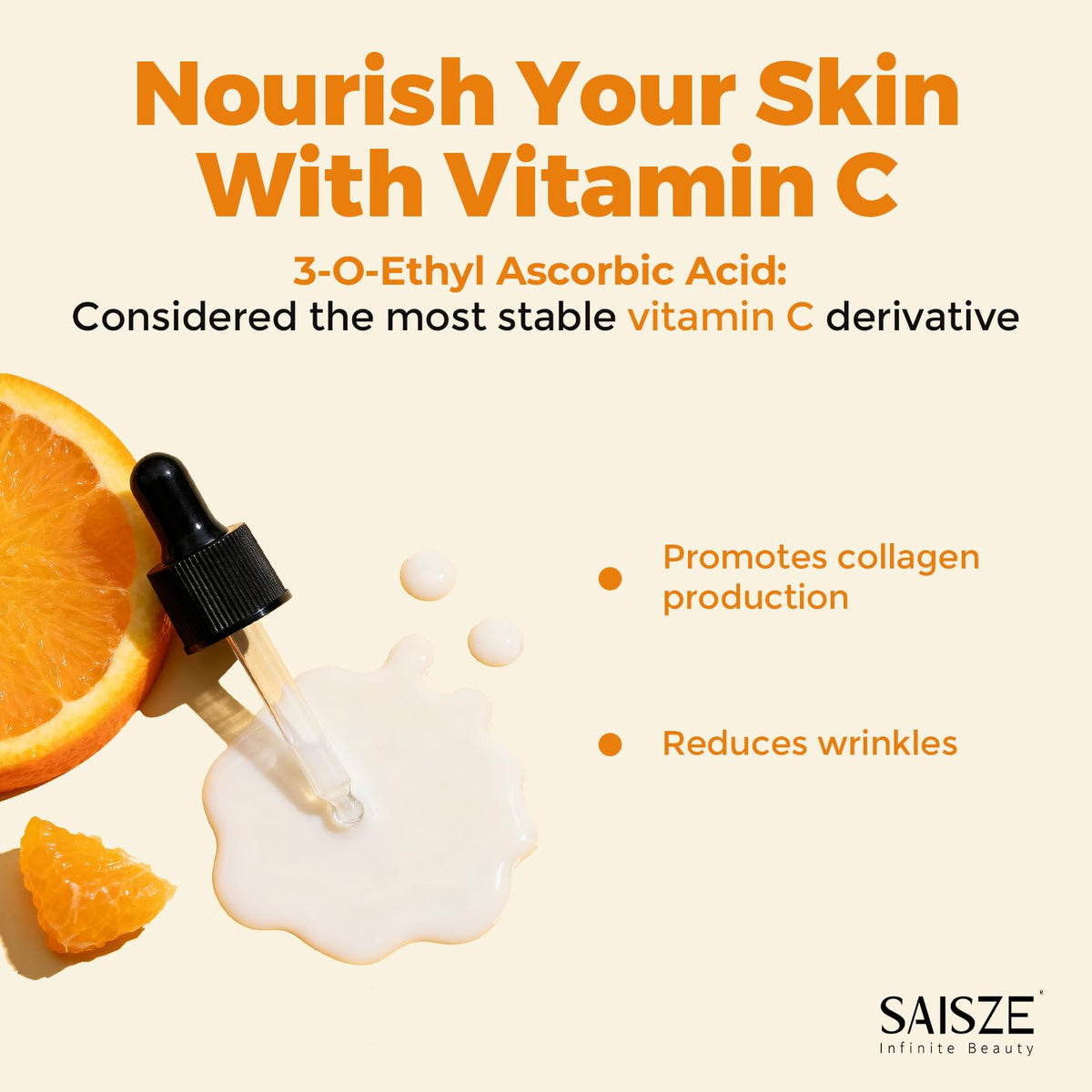 SAISZE Vitamin C Serum for Face, Facial Serum for Dark Spot, Skin Care Gifts for Women, Mothers Day gifts, Anti Aging with Vitamin C, Hyaluronic Acid, 60ml - FENGGESTORE20