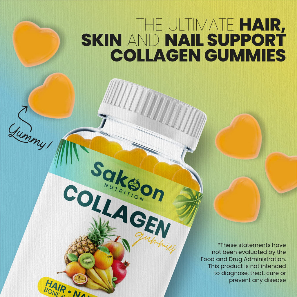 Sakoon nutrition Halal Collagen Gummies for Women and Men - Anti Aging, Hair Growth, Skin Care & Strong Nails Protein Collagen Supplements - Non-GMO, Gluten Free - Made in USA - FENGGESTORE20