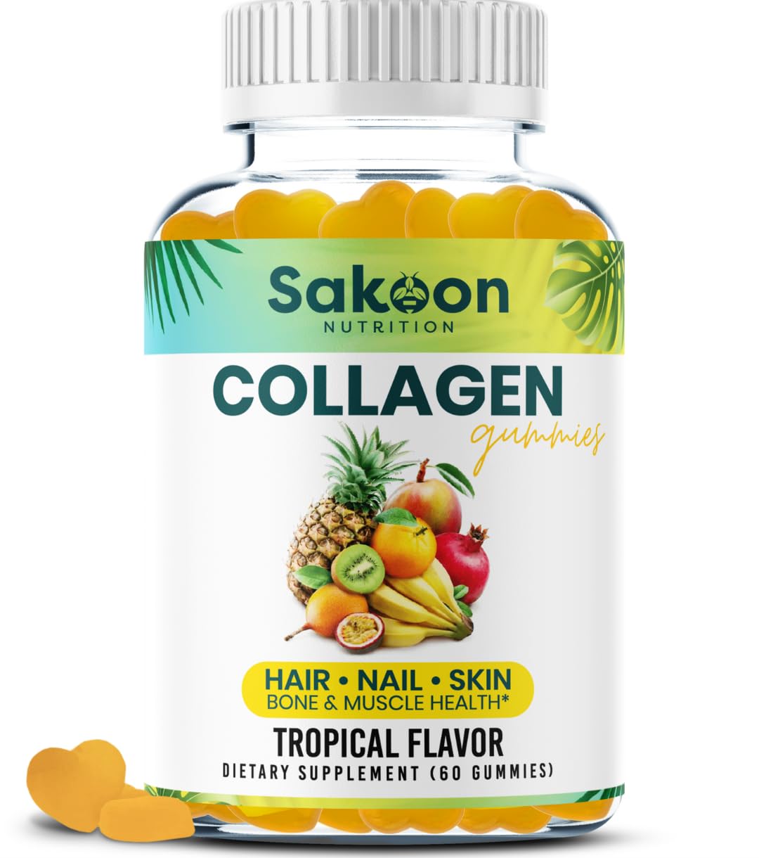 Sakoon nutrition Halal Collagen Gummies for Women and Men - Anti Aging, Hair Growth, Skin Care & Strong Nails Protein Collagen Supplements - Non-GMO, Gluten Free - Made in USA - FENGGESTORE20