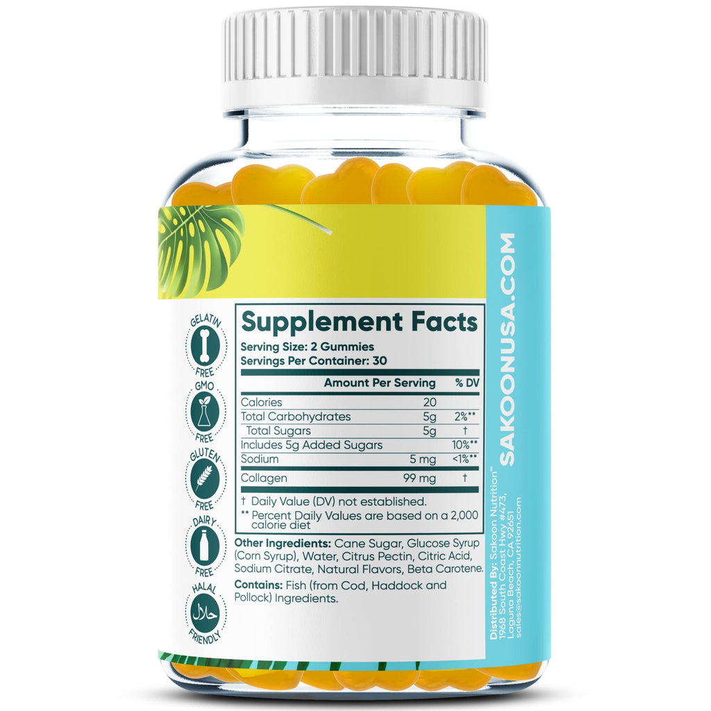 Sakoon nutrition Halal Collagen Gummies for Women and Men - Anti Aging, Hair Growth, Skin Care & Strong Nails Protein Collagen Supplements - Non-GMO, Gluten Free - Made in USA - FENGGESTORE20