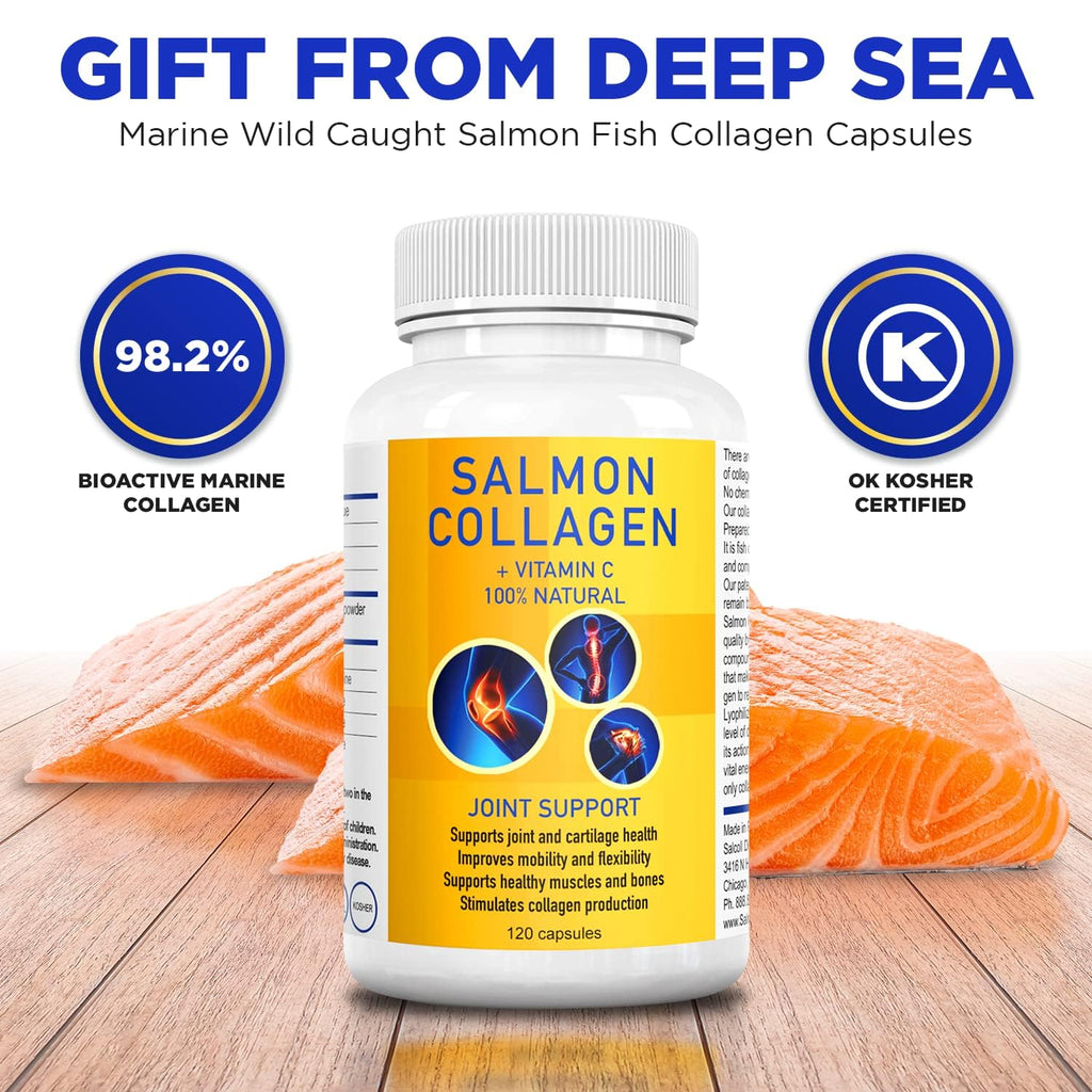 Salcoll Premium Marine Collagen Capsules, 120 Count, Fish Collagen Supplement for Joint Support, Skin, Hair & Nails - FENGGESTORE20