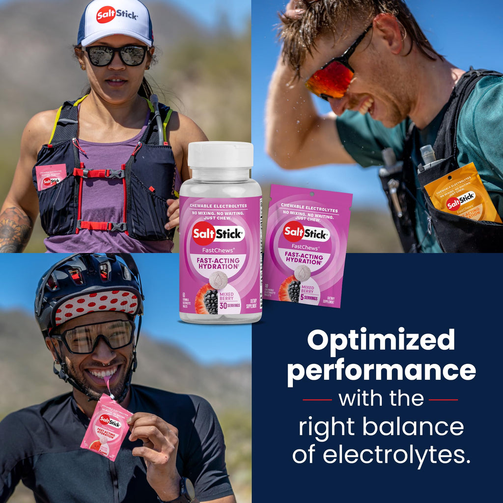 SaltStick Electrolyte FastChews - 60 Mixed Berry Chewable Tablets - Salt Tablets for Running and Hydration, Electrolyte Chews - 60 Count Bottle - FENGGESTORE20