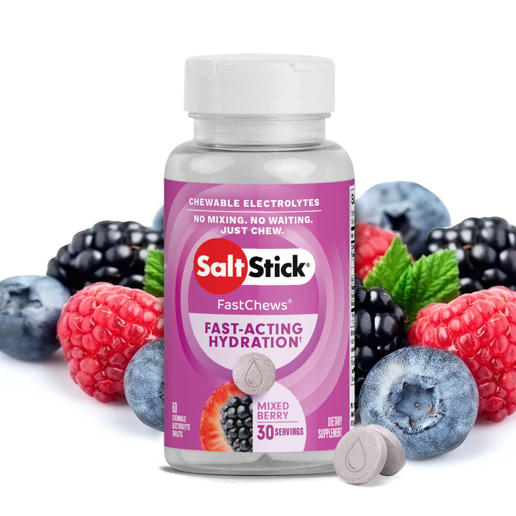 SaltStick Electrolyte FastChews - 60 Mixed Berry Chewable Tablets - Salt Tablets for Running and Hydration, Electrolyte Chews - 60 Count Bottle - FENGGESTORE20