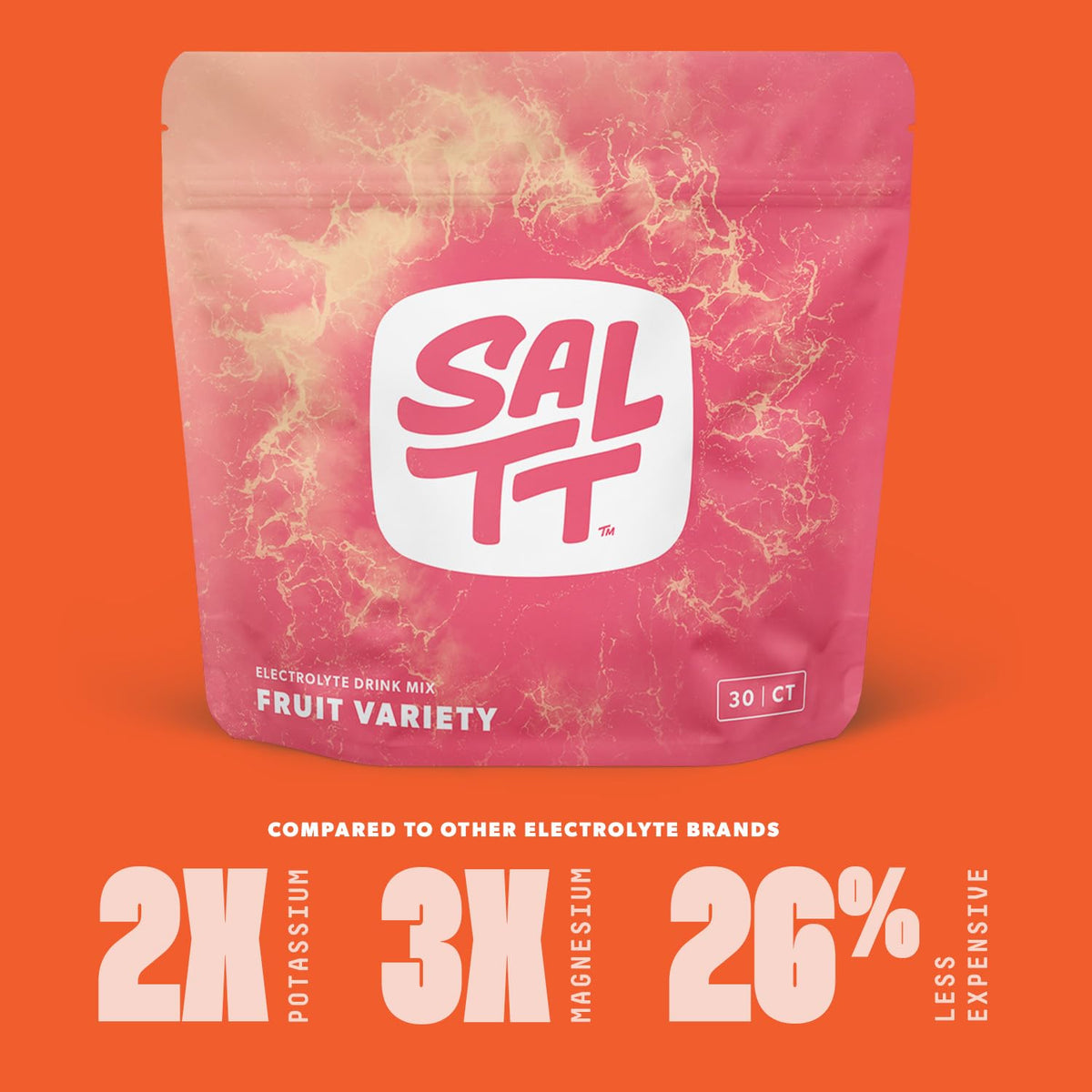 SALTT Electrolytes Powder Packets, Fruit Variety Pack (30 Packets) - Magnesium, Potassium, Sodium, Trace Minerals - Vegan, Sugar Free, Gluten Free - Travel Essentials - Made in USA - FENGGESTORE20