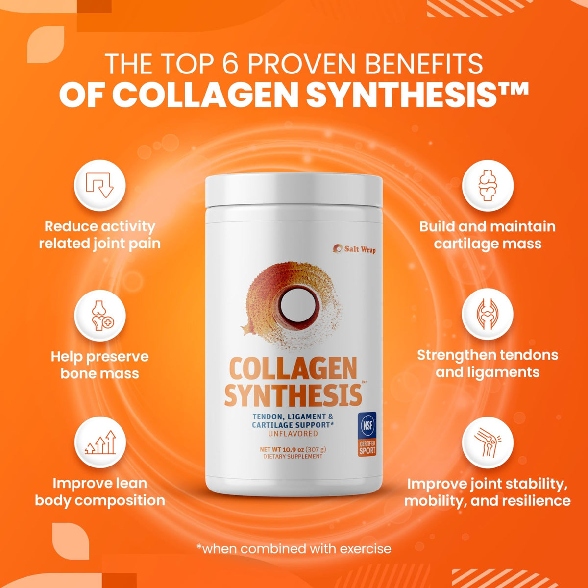 SaltWrap Collagen Synthesis - Collagen Peptides for Joints with Fortigel, Tendoforte, Best Collagen Powder for Tendons, Ligaments - FENGGESTORE20