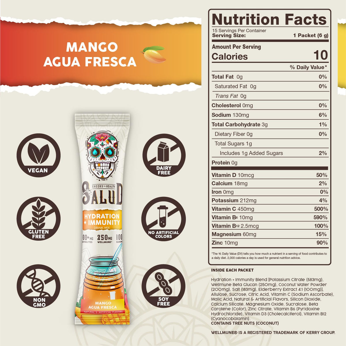 Salud 2-in-1 Hydration Packets + Immunity Electrolytes Powder, Mango - Agua Fresca Drink Mix, Elderberry, Dairy & Soy Free, Non-GMO, Gluten Free, - FENGGESTORE20