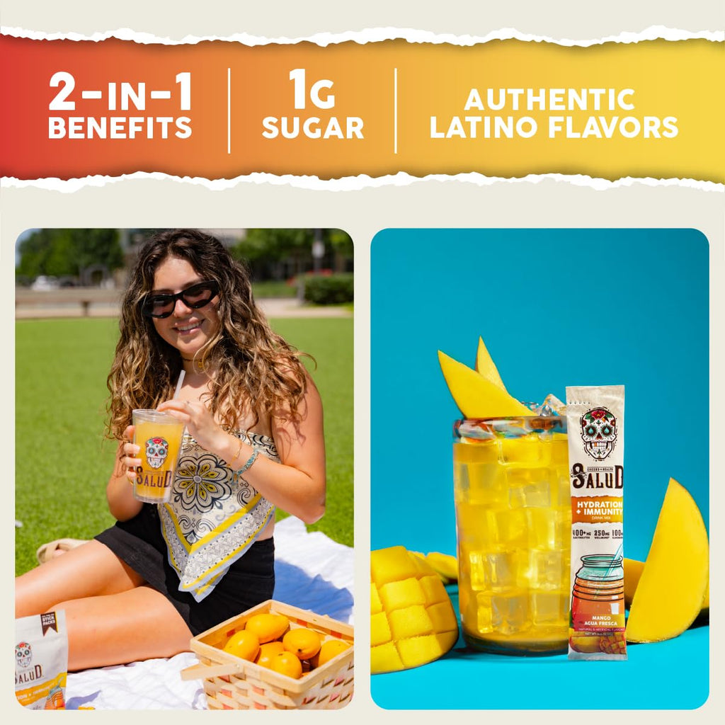 Salud 2-in-1 Hydration Packets + Immunity Electrolytes Powder, Mango - Agua Fresca Drink Mix, Elderberry, Dairy & Soy Free, Non-GMO, Gluten Free, - FENGGESTORE20