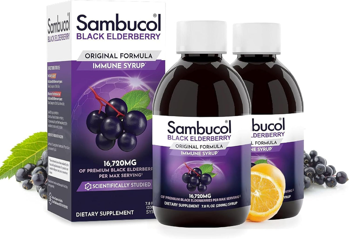Sambucol Black Elderberry Syrup - Black Elderberry Liquid, Immune Support for Kids and Adults, High Antioxidants, Gluten Free - FENGGESTORE20