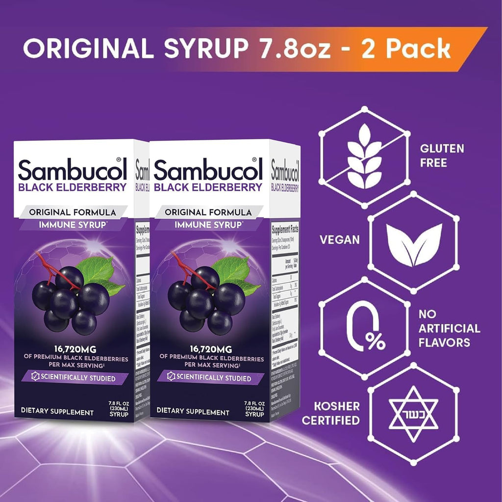 Sambucol Black Elderberry Syrup - Black Elderberry Liquid, Immune Support for Kids and Adults, High Antioxidants, Gluten Free - FENGGESTORE20