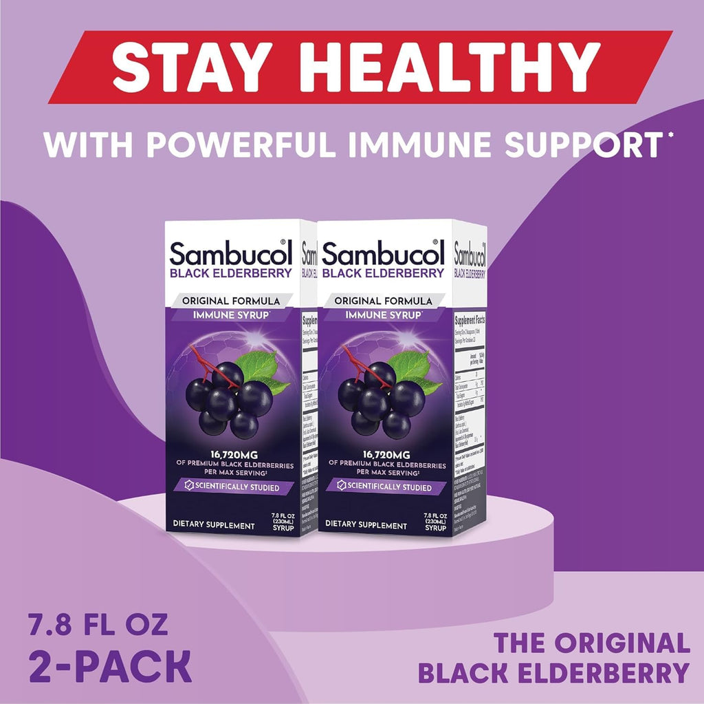 Sambucol Black Elderberry Syrup - Black Elderberry Liquid, Immune Support for Kids and Adults, High Antioxidants, Gluten Free - FENGGESTORE20