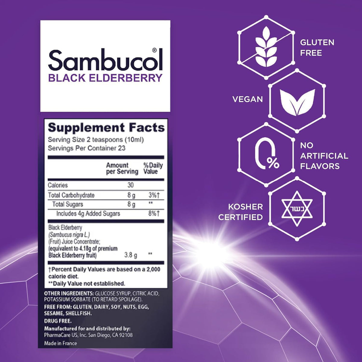 Sambucol Black Elderberry Syrup - Black Elderberry Liquid, Immune Support for Kids and Adults, High Antioxidants, Gluten Free - FENGGESTORE20