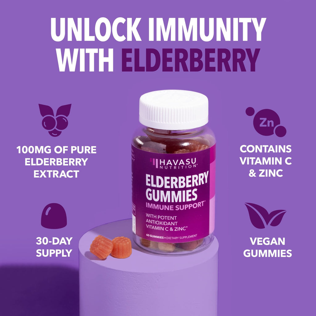 Sambucus Elderberry Gummies for Adults - Immune Support Supplement with Vitamin C and Zinc - Enhanced Formula for Daily Defense - 60 Count - FENGGESTORE20