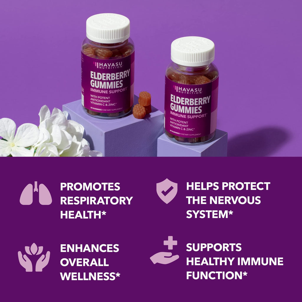 Sambucus Elderberry Gummies for Adults - Immune Support Supplement with Vitamin C and Zinc - Enhanced Formula for Daily Defense - 60 Count - FENGGESTORE20