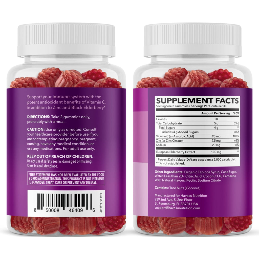 Sambucus Elderberry Gummies for Adults - Immune Support Supplement with Vitamin C and Zinc - Enhanced Formula for Daily Defense - 60 Count - FENGGESTORE20