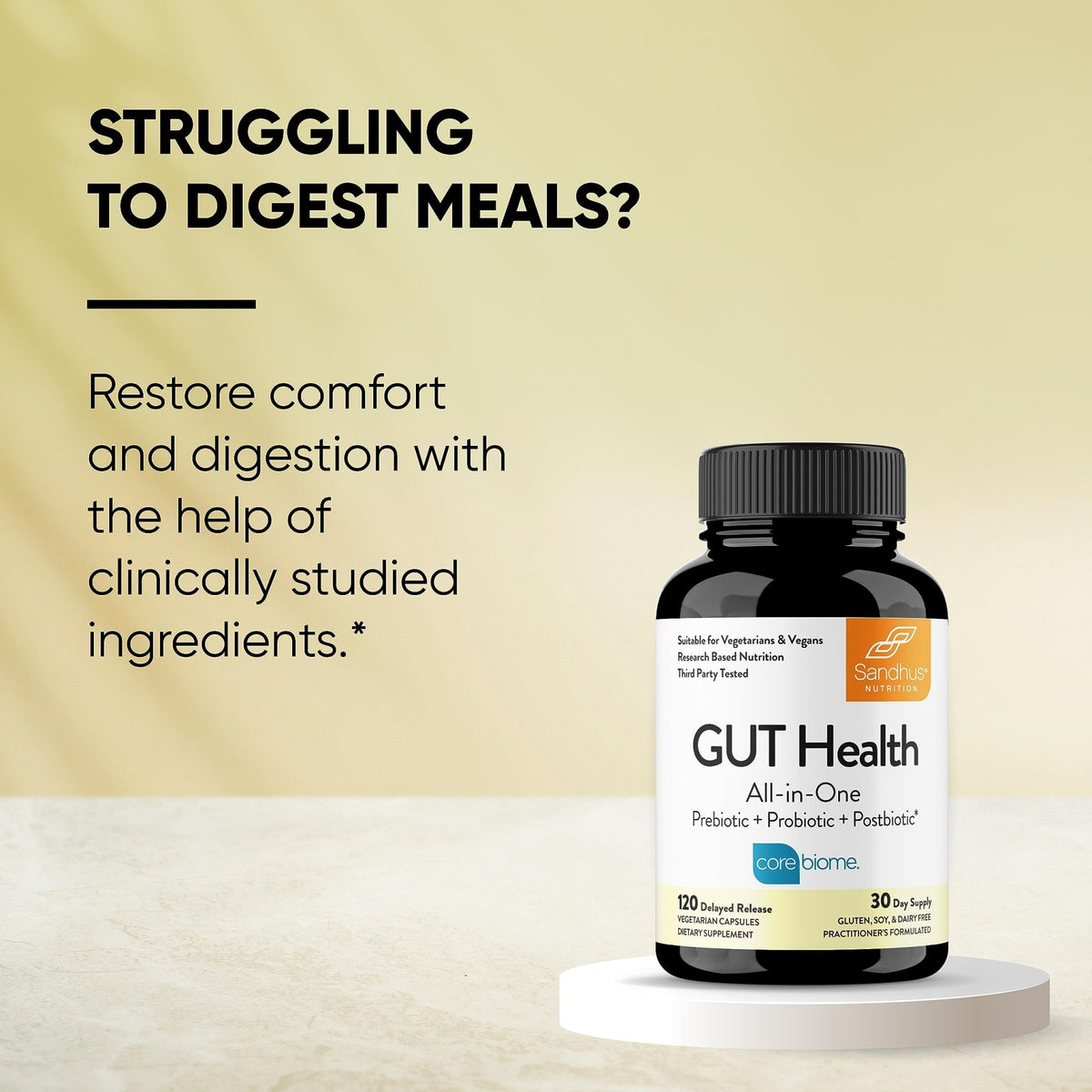 Sandhu's Gut Health - Prebiotic, Probiotic, Postbiotic & L-Glutamine | Digestive Health, Colon, Probiotic Total Supplements | 120 Delayed Release Capsules - FENGGESTORE20