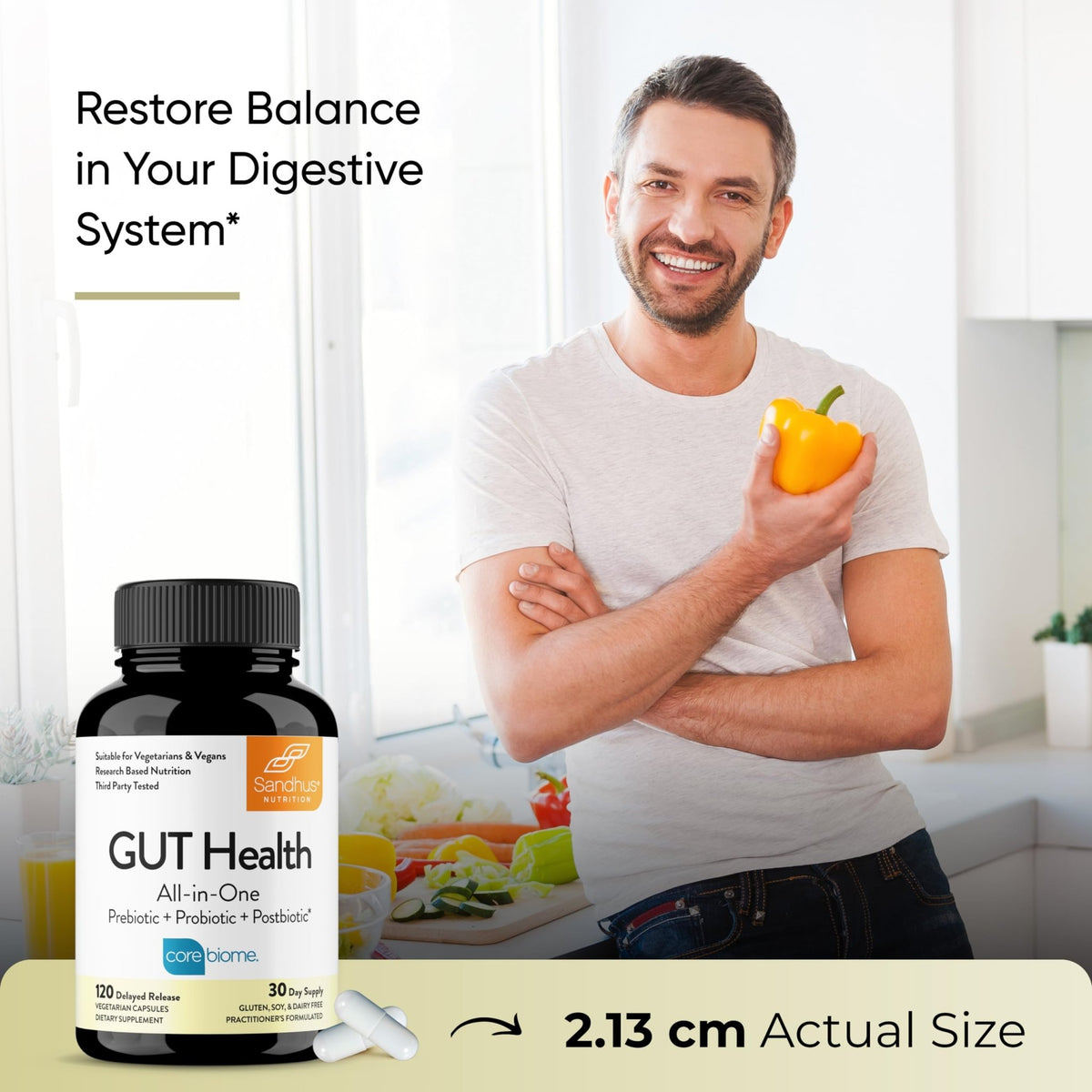 Sandhu's Gut Health - Prebiotic, Probiotic, Postbiotic & L-Glutamine | Digestive Health, Colon, Probiotic Total Supplements | 120 Delayed Release Capsules - FENGGESTORE20