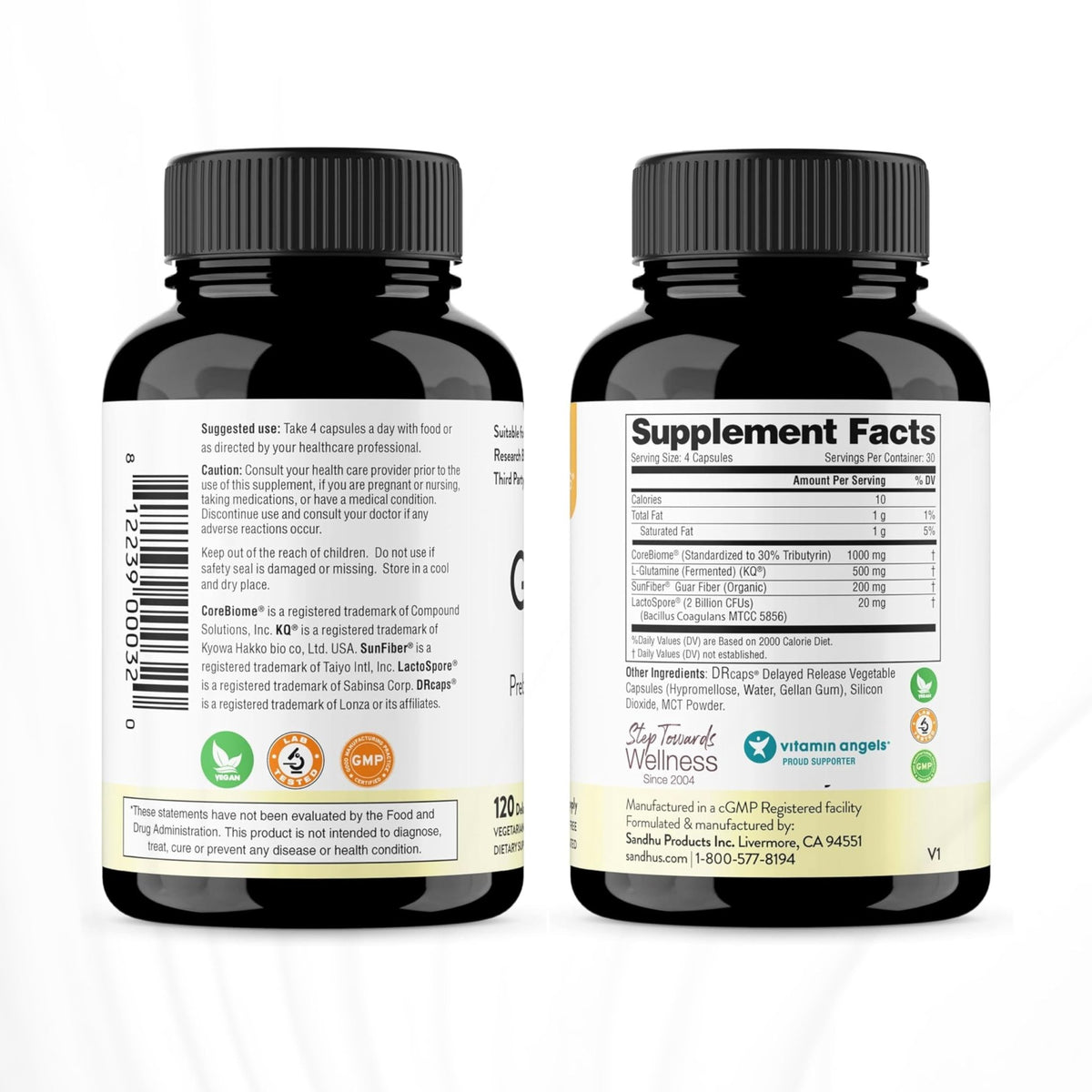 Sandhu's Gut Health - Prebiotic, Probiotic, Postbiotic & L-Glutamine | Digestive Health, Colon, Probiotic Total Supplements | 120 Delayed Release Capsules - FENGGESTORE20