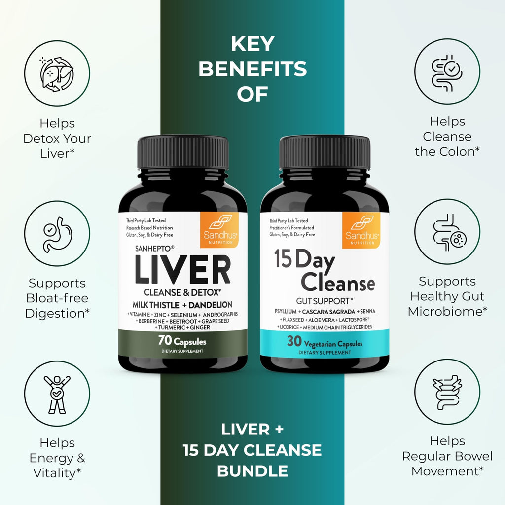 Sandhu's Liver Cleanse Detox & 15 Day Gut Cleanse Support Supplement for Women & Men | Supports Liver, Gut & Digestive Health - FENGGESTORE20