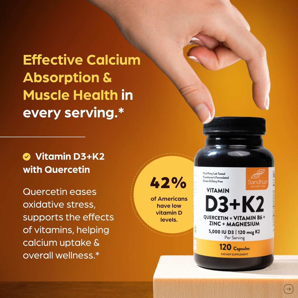 Sandhu's Vitamin D3 K2 Magnesium 5000 IU, 120mcg K2 Capsules 120 Count (Pack of 1) | with VIT B6, Zinc & Quercetin | D3K2 Supports Superior Absorption - FENGGESTORE20