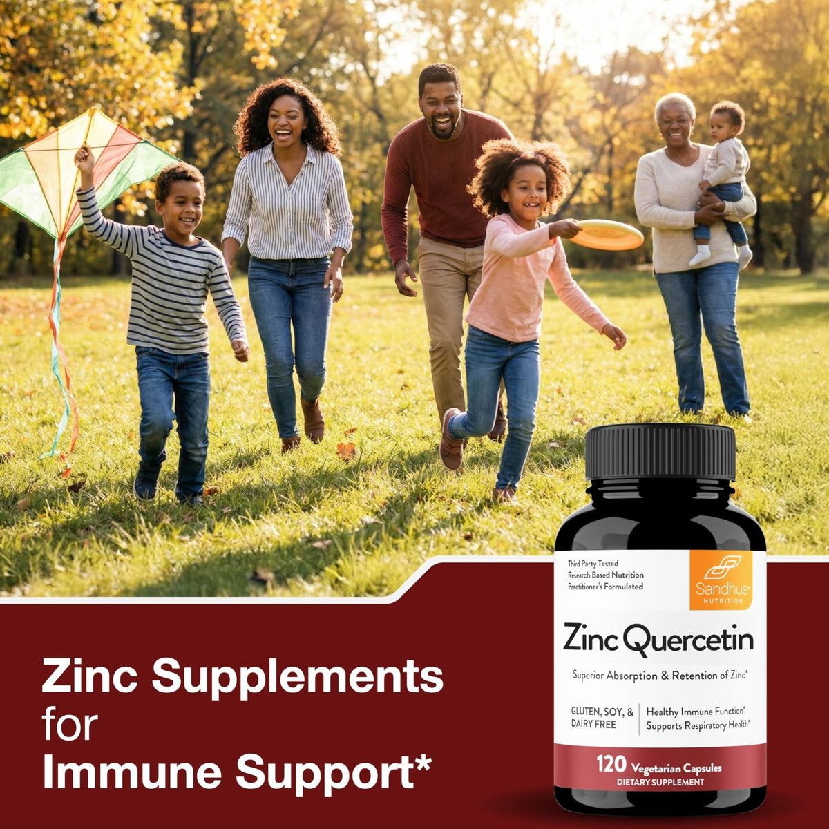Sandhu's Zinc Quercetin 120 Vegetarian Capsules (Pack of 1) | High Absorption Zink Supplements for Immunity and Seasonal Allergy | Antioxidant Immune Support - FENGGESTORE20