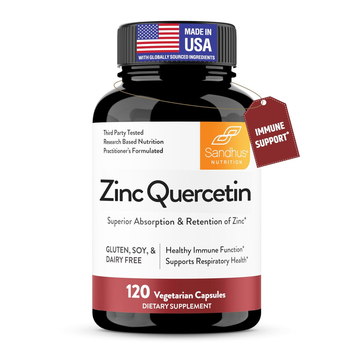 Sandhu's Zinc Quercetin 120 Vegetarian Capsules (Pack of 1) | High Absorption Zink Supplements for Immunity and Seasonal Allergy | Antioxidant Immune Support - FENGGESTORE20