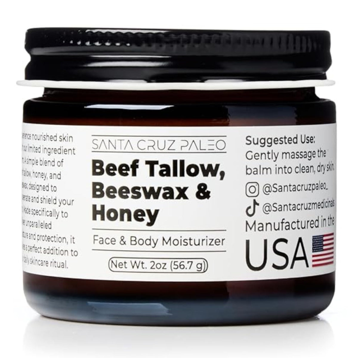 Santa Cruz Paleo, Beef Tallow, Beeswax & Honey Face Moisturizer, Organic, Unscented Grassfed Beef Tallow Skin Care, Sunscreen Free - FENGGESTORE20