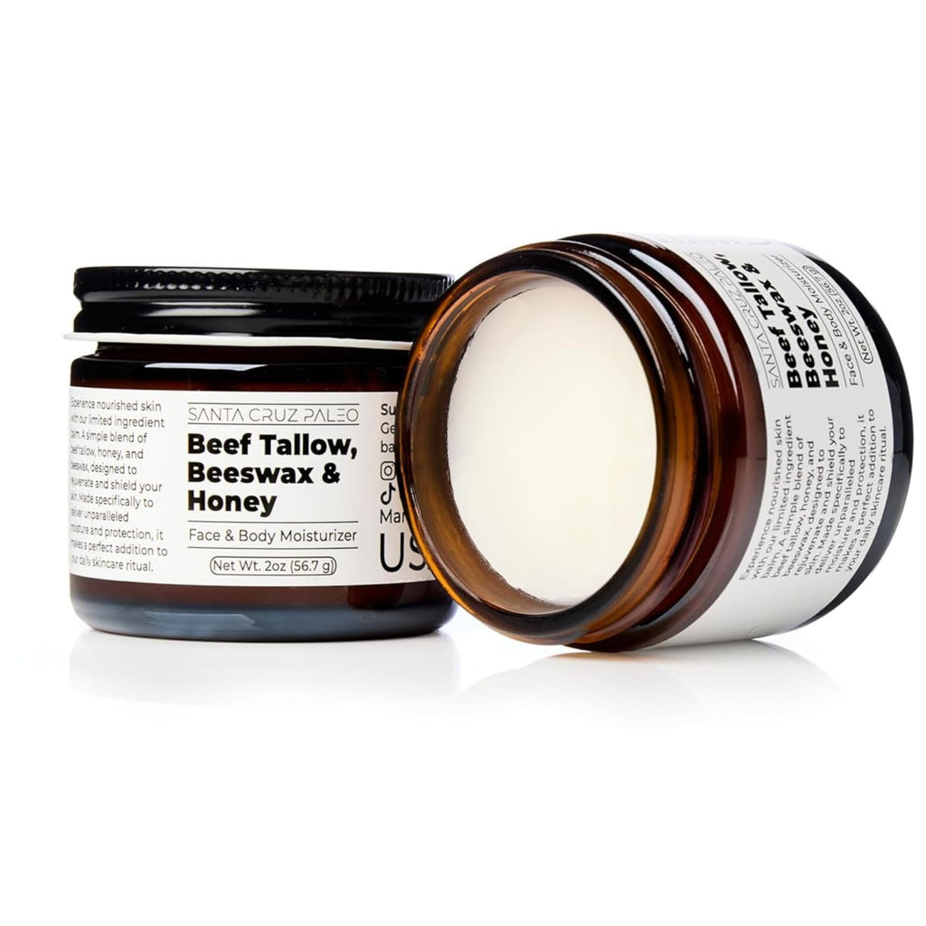Santa Cruz Paleo, Beef Tallow, Beeswax & Honey Face Moisturizer, Organic, Unscented Grassfed Beef Tallow Skin Care, Sunscreen Free - FENGGESTORE20