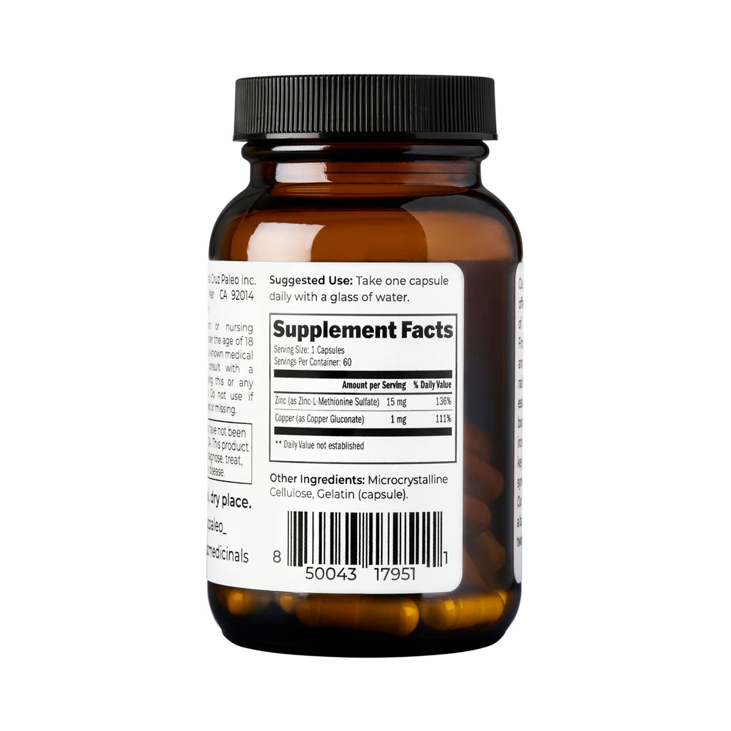 Santa Cruz Paleo, Zinc & Copper Mineral Supplement, High Absorption Formula, Zinc Supplement for Skin & Hair, L Methionine, Copper Gluconate, Trace Minerals - FENGGESTORE20