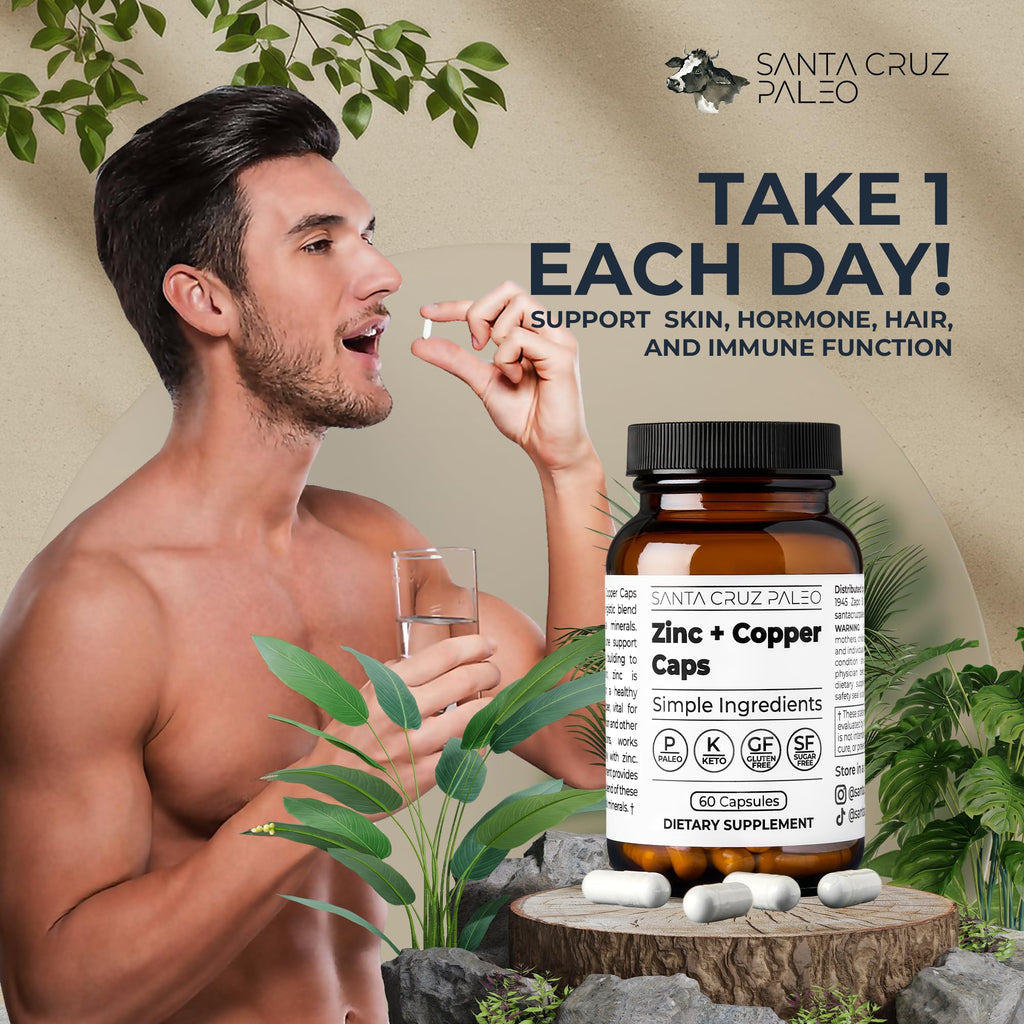Santa Cruz Paleo, Zinc & Copper Mineral Supplement, High Absorption Formula, Zinc Supplement for Skin & Hair, L Methionine, Copper Gluconate, Trace Minerals - FENGGESTORE20