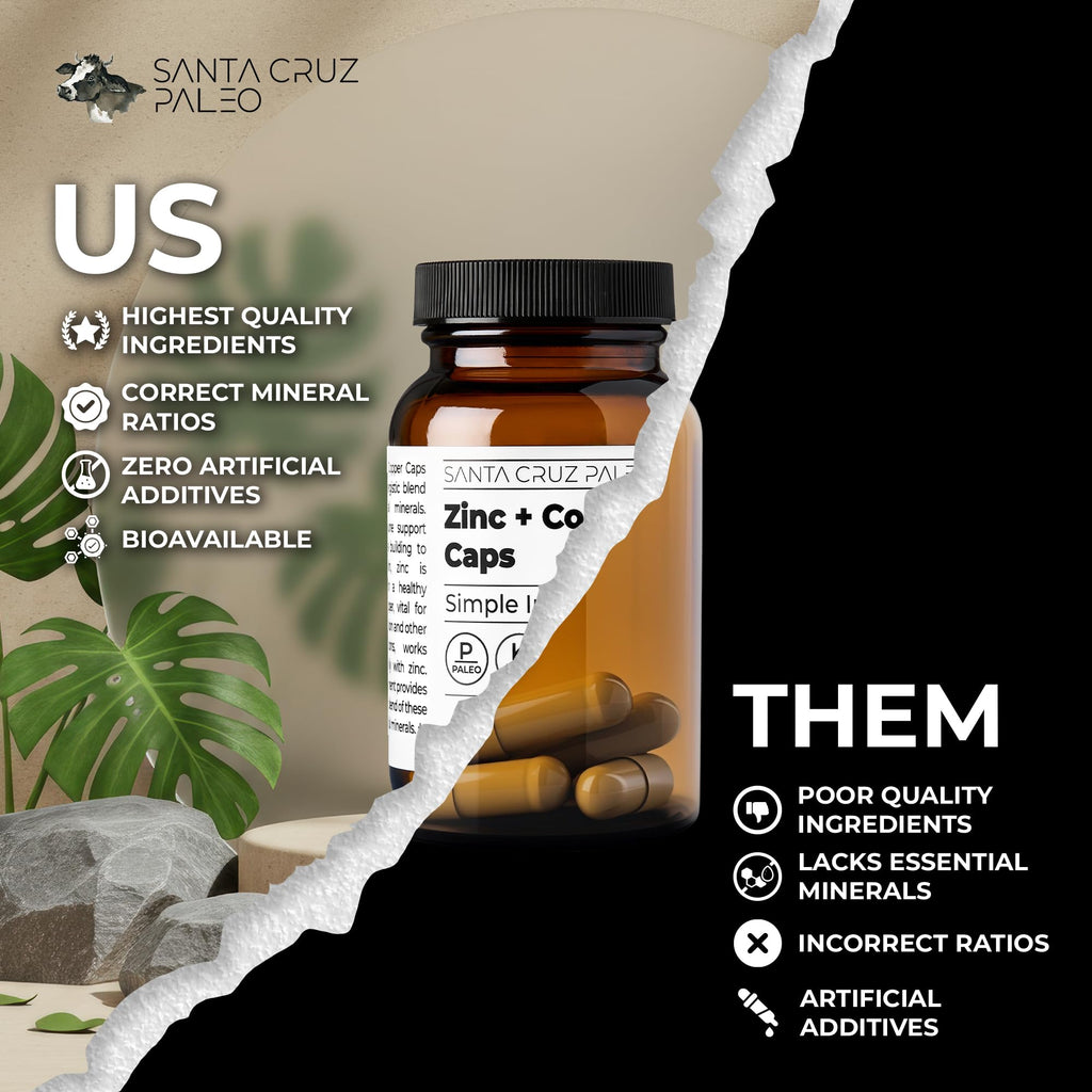 Santa Cruz Paleo, Zinc & Copper Mineral Supplement, High Absorption Formula, Zinc Supplement for Skin & Hair, L Methionine, Copper Gluconate, Trace Minerals - FENGGESTORE20